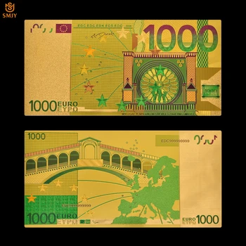 24K Aukso Folija Banknotų Euro 1000 Spalva Replika Valiuta Popierinių Pinigų Kolekcija Su Rankovėmis Ekranas
