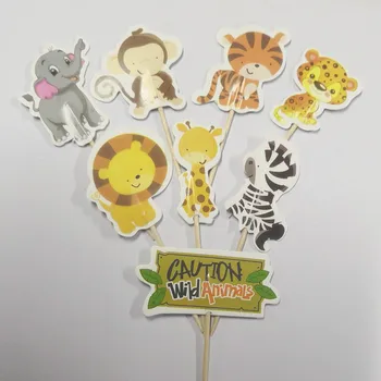24pcs Safari Džiunglėse Šalies Gyvūnų Cupcake Rėžtuvės Susitvarko Gimtadienio Apdailos Vaikams Baby Shower Mergina Džiaugtis Cupcake Rėžtuvės