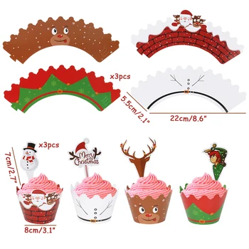 24pcs/set Kalėdų Popieriaus Cupcake Wrapper Santa Claus Tortas Topper Kalėdos Kalėdos Naujųjų Metų Gimtadienio Tortas, Papuošimai