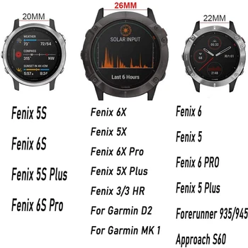 26/22mm Watchband Garmin Fenix 6 6X Pro 5 5X Plius 3HR MK1 Silikono Juosta Easyfit Riešo Dirželis Greitas Montavimas, Priedai