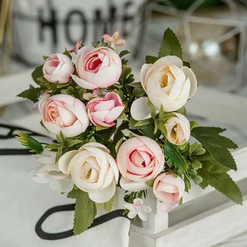 28cm Rožinės spalvos Dirbtinių Rožių Camellia 10 Galvą Puokštė Šilko Netikrą Gėlės Namuose Vestuvių Dekoravimas, Patalpų Naujųjų metų dekoro Pigiai