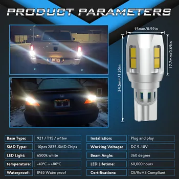 2vnt 1200Lm T15 W16W Canbus LED lemputes, led Atsarginės Atbulinės šviesos Super šviesus 10SMD 2835 balta 12V Už Mazda 3 6 CX-5 323 5 CX5 2