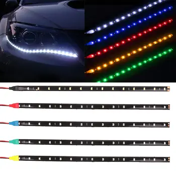 2VNT 15 SMD Automobilio LED Šviesos Juostelės Automobilių Stiliaus Interjero Eksterjero Neon Dekoratyvinis Atmosferą, Žibintai, Automobilių Reikmenys DRL Universalūs