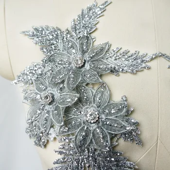 2vnt Cirkonio China Siuvinėti Nėriniai Aplikacijos, Siuvimo Gėlių Audinys Pleistras Vestuvių Suknelė Vestuvių Suknelė Drabužius 