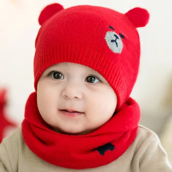 2vnt/Komplektas Šiltas Baby Skrybėlę ir Skara Megzti Apsaugoti Ausis Kūdikių Berniukų, Mergaičių Skrybėlę Žiemos Kepuraitė Šalikai Tinka Animaciją Kačių Lopšių Bžūp