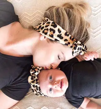 2vnt Mama & Baby Vaikų Turbaną Plaukų Juosta Reikmenys, Kūdikių Mergaitės Twist Mazgas Kaspinai Šeimos Leopard 