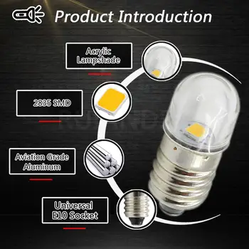 2vnt Miniatiūriniai LED Light 3V 6 V 12V Mini Lempos E10, P. 13.5S bazės Mažas Pramonės priemonė, LED Lemputes, Šiltai balta Lionel 1447