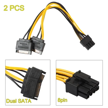 2VNT NAUJOS Dual SATA 15pin su 8pin(6+2) Vaizdo plokštės Powr Adapterio Kabelį 20cm PCI-E, SATA Maitinimo Kabelis, 15 - pin 8 pin kabelis