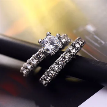 2vnt Nuotakos Nustatyti Elegantiškas Žiedai Moterims Skiedra Spalva Vestuvės Vestuvinis Mados Cirkonis Juvelyriniai dirbiniai Moterų Žiedas Crystal Žiedą