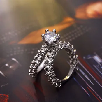 2vnt Nuotakos Nustatyti Elegantiškas Žiedai Moterims Skiedra Spalva Vestuvės Vestuvinis Mados Cirkonis Juvelyriniai dirbiniai Moterų Žiedas Crystal Žiedą
