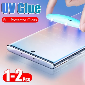 2VNT UV Grūdintas Stiklas Samsung Galaxy S8 S9 S10 Plus Pastaba 8 9 10 Plius Skystis Screen Protector, Plėvelės Samsung S8 S9 S10 5G