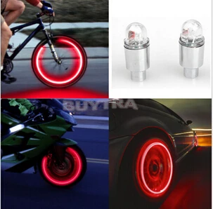 2VNT šviesos su baterija kalnų keliais dviračiu, dviračių žibintai, šviesos DIODŲ, Padangos, Padangų Vožtuvas Dangteliai Rato stipinai LED Lemputė Raudona Mėlyna