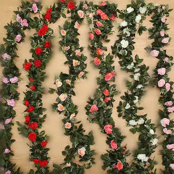 2X 2,5 m Netikrą gėlės Dirbtinio Šilko Rožė Gėlių Netikrą Ivy Vynuogių Girliandą Kabinti Vynmedžių Pumpurų String Gėlių vestuves Apdaila