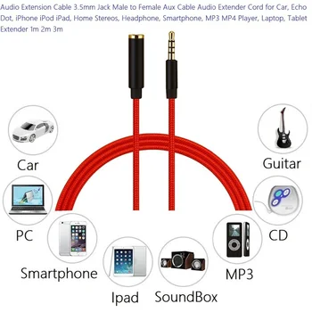 3.5 mm Audio Pratęsimo Kabelis Jack 3.5 vyrų ir Moterų ausinės Extender Cable Car Aux Kodas Ausinių Xiaomi Redmi 5 plius PC
