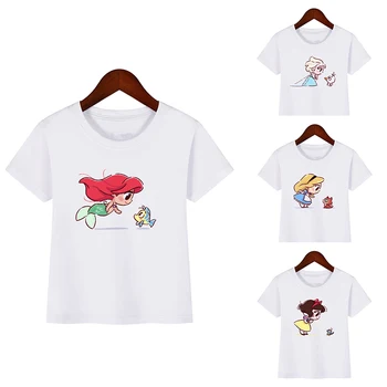 3-9 Kawaii Mermaid ir Elf Geriausias Draugas Spausdinti Animacinių Merginų Topai Vasaros Vaikų Drabužius, snieguolė Princesė Alisa T-Shirt 2019