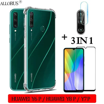 3-in-1 raštas,szklo,stiklo atveju, Huawei Y6p Y7p Y8p atsparus smūgiams Atveju, Huawei-Y8P Šarvai Bamperis Telefono Dangtelį Y6P Huawei Y8 P