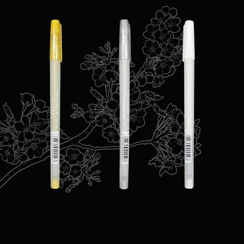 3 spalva Balta, Aukso, Sidabro Gelio Rašiklis menininkas juodo popieriaus piešti, piešti eskizus, Manga, Iliustracija