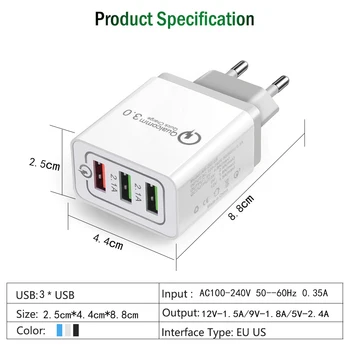 3 Uostų Greitas Įkroviklis, 3.0 USB Įkroviklio Galios Sienelės Adapteris, skirtas 