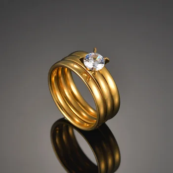 3 Vnt/Set Cirkonis Žiedas 316L Nerūdijančio Plieno, Vestuviniai Žiedai, Moterų Aukso Spalvos Kristalų Titano Piršto Sužadėtuvių Žiedai Moteris