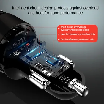 30W Automobilinis Įkroviklis Greitai Įkrauti 4.0 3.0 Universalus LED Ekranas, Dual USB 