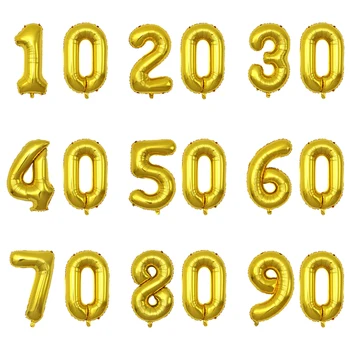 32 Colių Aukso Skaitmenų Balionai 10 20 30 40 50 60 70 80 90 Metų Suaugusiųjų Senojo Gimtadienio Vestuvės 