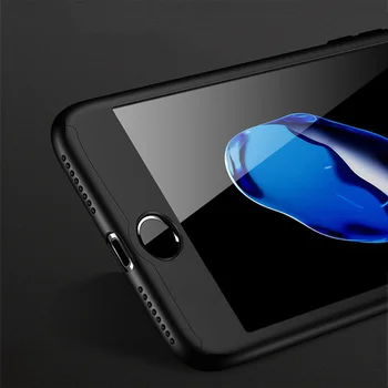 360 Laipsnių Visiškai Padengti Telefono dėklas Skirtas iPhone 7 8 Plius Su Grūdintas Stiklas Atvejais Sunku, PC 