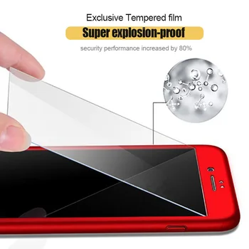 360 Laipsnių Visiškai Padengti Telefono dėklas Skirtas iPhone 7 8 Plius Su Grūdintas Stiklas Atvejais Sunku, PC 
