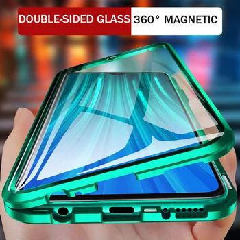 360 Magnetinio Adsorbcijos Metalo Atveju Xiaomi Redmi Pastaba 9 8 7 K20 Pro 8T 8A Xiaomi 10 10T 9A 9C X3 NFC Dvipusis Stiklo danga