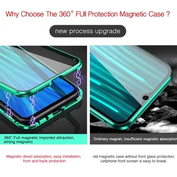 360 Magnetinio Adsorbcijos Metalo Atveju Xiaomi Redmi Pastaba 9 8 7 K20 Pro 8T 9A 8A Mi 10 Pastaba Lite Poco X3NFC F1 F2 Pro Stiklo danga