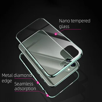 360 Magnetinės Metalo Prabanga Atveju iphone, 11 Shell Atveju iphone 11 12 Mini Pro Max XR XS X 7 8 Plius SE2020 Dvigubo Stiklo danga