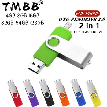 360° Pasukti OTG USB Flash drive key 64G USB 2.0 Smart Phone pen ratai 4g, 8g 16g 32g 128g micro usb atminties kaupimo įtaisai U disko