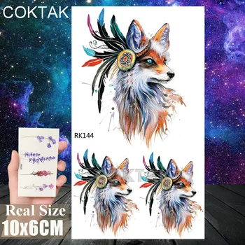 3D Akvarelė Fox Laikinos Tatuiruotės Gyvūnų Lipdukas Netikrą Kūno Menas Wasit Minimalistinio Tatoos Vyrų Vandeniui Dreamcatcher Tatuiruotė