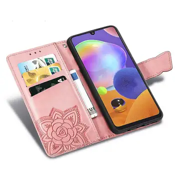 3D Drugelis Flip Case For Samsung Galaxy A31 Atveju Piniginės, Odiniai Telefono dėklas Ant Samsung Galaxy A31 A31 A315F A315 Dangtis