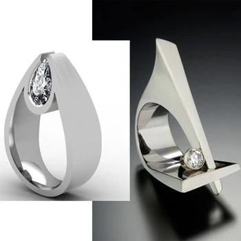 3D Kreivė Geometrijos Baltas Cirkonis Žiedai Moterų Vestuvės Juvelyrika Luxruy Vandens Lašelius, kalnų krištolas Žiedai
