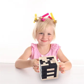 3D Medinė Dėlionė Ankstyvasis ugdymas Švietimo Žaislai Vaikams IQ Smegenų Kibinimas Blokavimo Kubo Montessori Žaislai Vaikams Plėtros