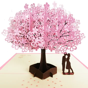 3D Pop-UP Kortelės, Vestuvių Vyšnių Medžio Kvietimai, Atvirukai Valentino Dieną Jubiliejų Rankų darbo Sveikinimo Kortele Sveikinimo Atvirukas Dovanos