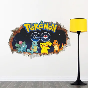3D Sienų Lipdukai Pokemon Pikachu Nuimamas Lipdukai Nuplyšęs Sienos Sienos plakatas lipdukai Vaikas Lova Durų Apdailos Namų Dekoro