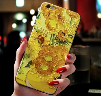 3D Įspausti Saulėgrąžų Telefono dėklas Skirtas iphone 12 11 Pro XS Max XR 7 8 Plius 6 6S X Dangtelis Skirtas iphone 5 5S SE 2 Reljefo Van Gogh Coque