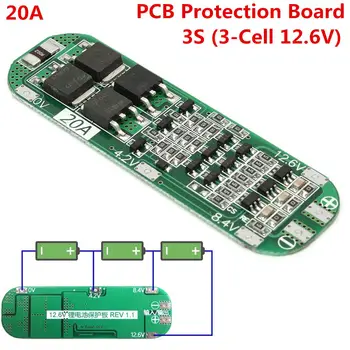 3P 20A Li-ion Ličio Baterijos 18650 Įkroviklis PCB BMS Apsaugos Valdybos Gręžimo Variklis 12,6 V Lipo Ląstelių Modulis 64x20x3.4mm