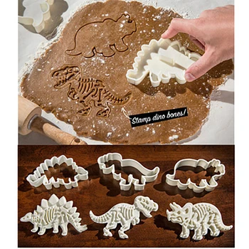 3pcs/set Dinozaurų Slapukus Cutter 3D Sausainių Įspaudas Pelėsių Silikono Šokolado Pelėsių Desertas Kepimo Forma 