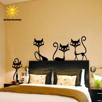 4 Black Mados Sienų Lipdukai Katė Lipdukai Kambarį Dekoro Tv Sienų Dekoras Vaikų Miegamasis Vinilo Namų dekoro