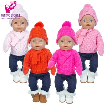 43 cm kūdikių lėlės drabužiai nėrimo megztinis 18 colių mergina lėlės žiemos drabužių nustatyti skrybėlę, šaliką, pirštines, naujųjų metų drabužių lėlėms