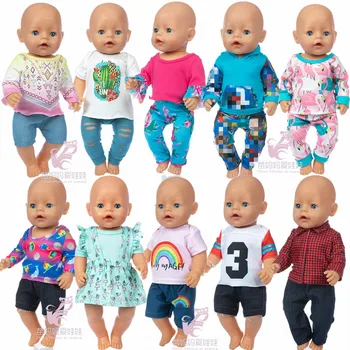 43cm Baby Lėlės Drabužiai Bliuzono Marškinėliai, Liemenė Suknelę 18 Colių Mergina Lėlės Drabužiai, Džinsai, Kelnės Nustatyti Kūdikio Mergina Gimtadienio Dovana