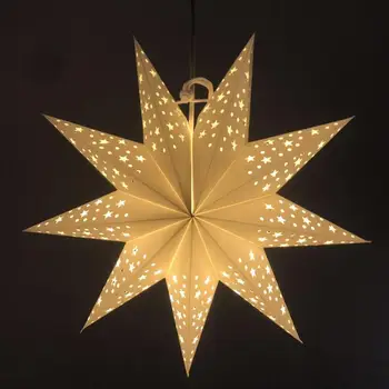45CM Tuščiaviduriai Iš Popieriaus Žibintų Žvaigždės Formos Apšviesta LED Popieriaus Lankstymo Stiliaus Žibintų Festivalis Šalis Žibintų Apdaila (Baltas)