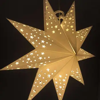 45CM Tuščiaviduriai Iš Popieriaus Žibintų Žvaigždės Formos Apšviesta LED Popieriaus Lankstymo Stiliaus Žibintų Festivalis Šalis Žibintų Apdaila (Baltas)