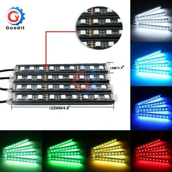 4pcs 9 LED Šviesos Juostelės Kit Auto Interni RGB Spalvų Belaidžių Muzikos Valdymas Automatinis Valdiklis 7 spalvos, Atmosfera, SMD5050