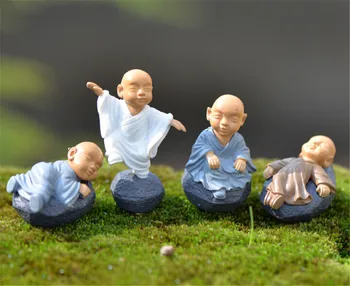 4PCs Kinų feng shui turto Vienuoliai miniatiūriniai Bonsai sodo baldai, dervos amatų Statulėlės pasakų namų dekoro priedai