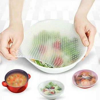 4pcs Silikono Maisto Wrap Resuable Ruožas Dangteliai Išlaikyti Maistą Šviežią Wrap Dangtis Padengti Ruožas Antspaudas Dulkių bowl Padengti Wrap Virtuvės Įrankis