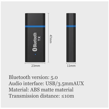 5.0 USB Bluetooth Adapteris 3.5 mmAUX 
