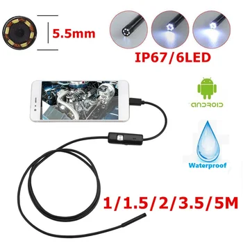 5.5 mm Endoskopą USB Mini Kamera Lankstus IP67 atsparus Vandeniui Micro USB Tikrinimo Borescope Kamera, Skirta 